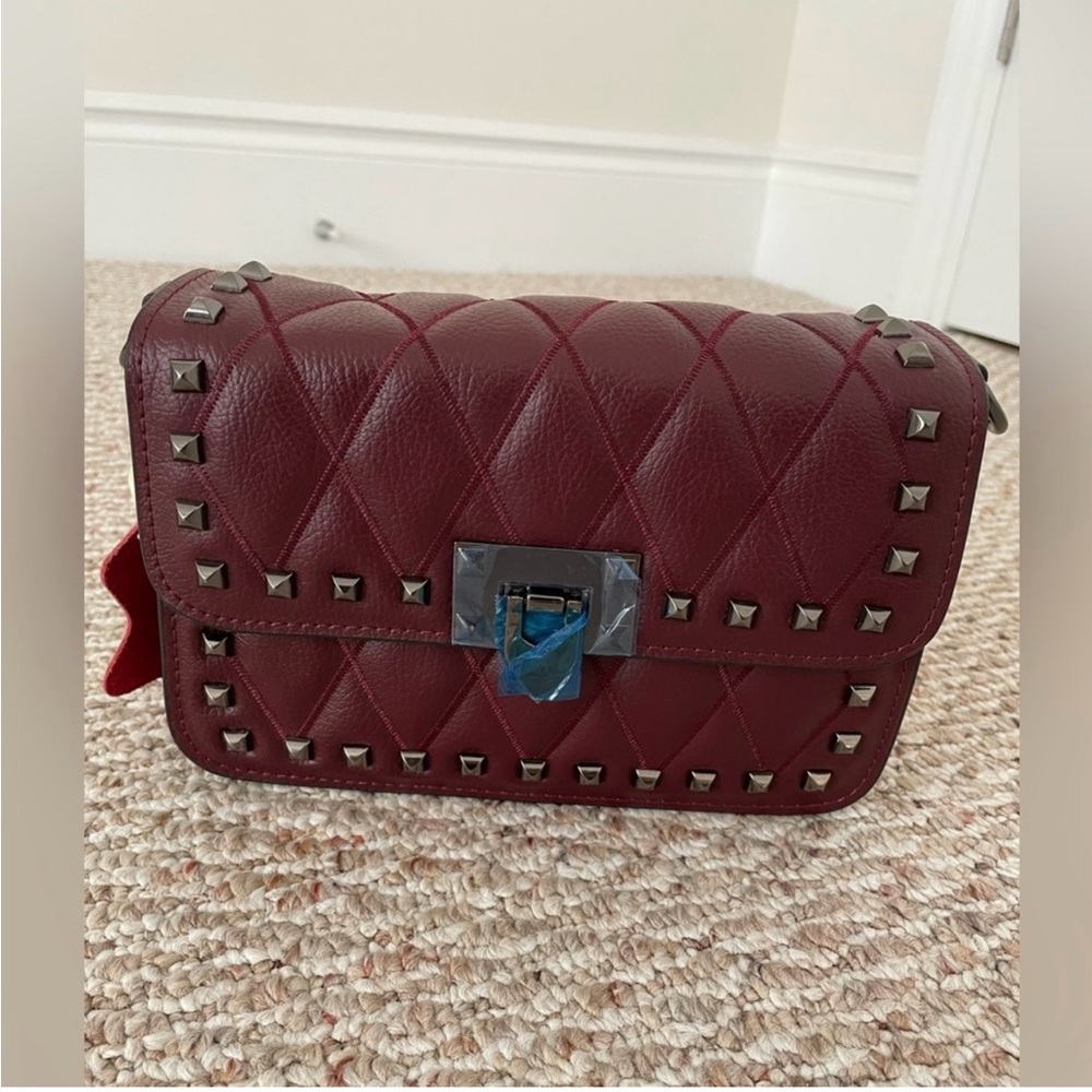 Studded Burgundy Quilted Crossbody Bag